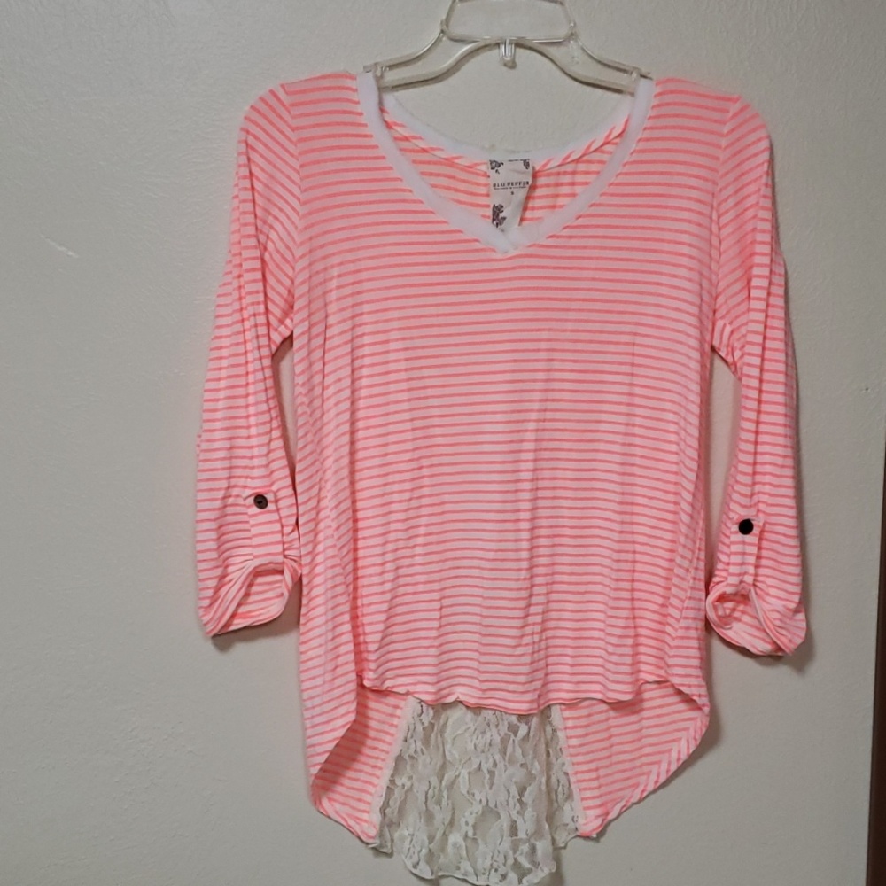 Hot pink/orange striped 3/4 length sleeve short